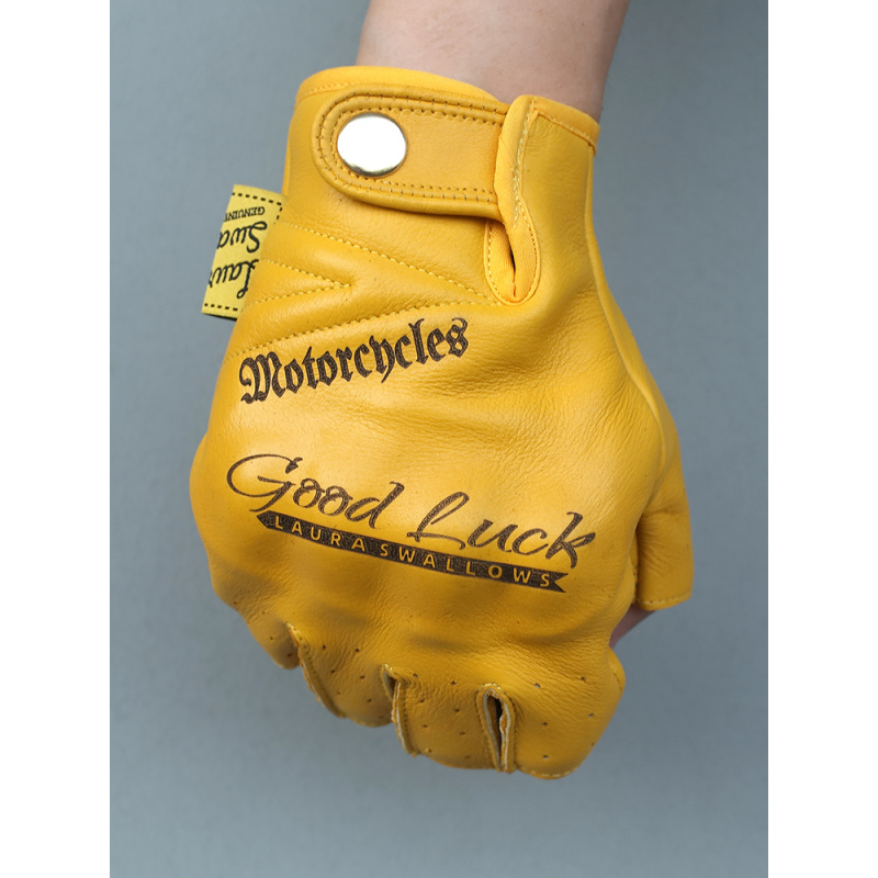 Yellow Cycling Gear - Luvas de Motocicleta de Couro Amarelo